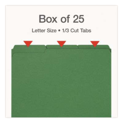 Recycled Colored File Folders, 1/3-Cut Tabs: Assorted, Letter Size, 1" Expansion, Green, 25/Box