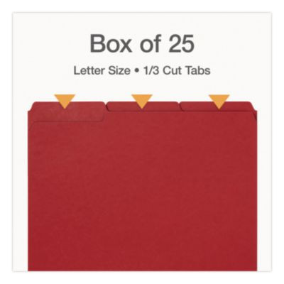 Recycled Colored File Folders, 1/3-Cut Tabs: Assorted, Letter Size, 1" Expansion, Red, 25/Box