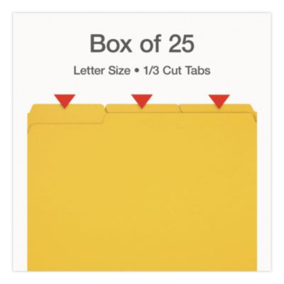 Recycled Colored File Folders, 1/3-Cut Tabs: Assorted, Letter Size, 1" Expansion, Yellow, 25/Box