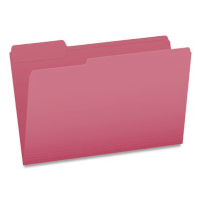 Double-Ply Reinforced Top Tab Colored File Folders, 1/3-Cut Tabs: Assorted, Legal, 0.75" Expansion, Pink, 100/Box