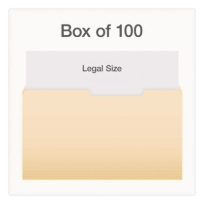 Manila File Folders, 2/5-Cut Tabs: Right, Legal Size, 0.75" Expansion, Manila, 100/Box