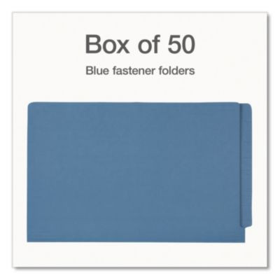 Colored Reinforced End Tab Fastener Folders, Straight Tab, Expands 0.75", 2 Fasteners, Legal Size, Blue, 50/Box