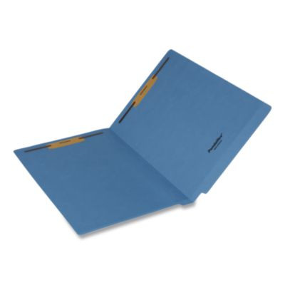 Colored Reinforced End Tab Fastener Folders, Straight Tab, Expands 0.75", 2 Fasteners, Legal Size, Blue, 50/Box