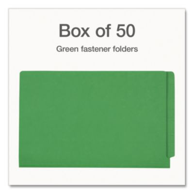 Colored Reinforced End Tab Fastener Folders, Straight Tab, Expands 0.75", 2 Fasteners, Legal Size, Green, 50/Box