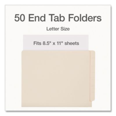 Manila End Tab Folders, Straight Tabs, Letter Size, 0.75" Expansion, Manila, 50/Box