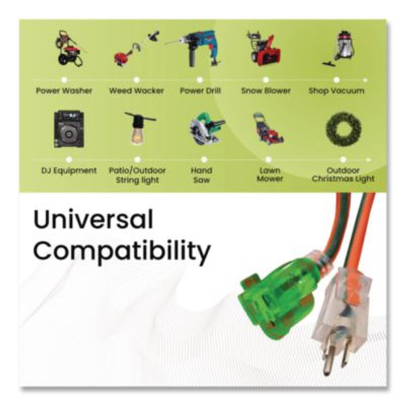 16 Awg Outdoor Extension Cord, 25 Ft, 13 A, Orange