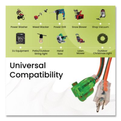 16 Awg Outdoor Extension Cord, 25 Ft, 13 A, Orange