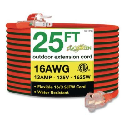 16 Awg Outdoor Extension Cord, 25 Ft, 13 A, Orange