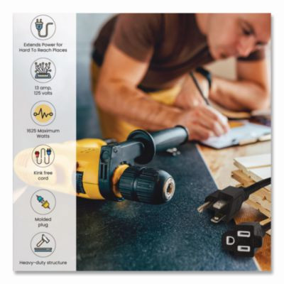 16 Awg Outdoor Extension Cord, 25 Ft, 13 A, Black