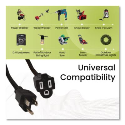 16 Awg Outdoor Extension Cord, 50 Ft, 13 A,  Black