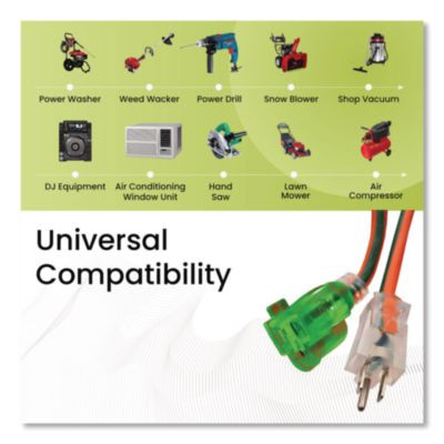 14 Awg Outdoor Extensioin Cord, 50 Ft, 15 A, Orange