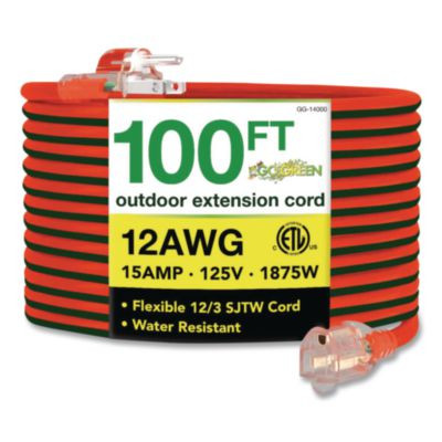 12 Awg Lighted End Heavy-Duty Extension Cord, 100 Ft, 15 A, Orange/Black