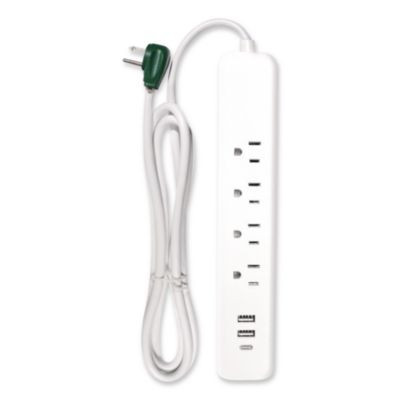 Four-Outlet Surge Protector With Three Usb Ports, 4 Ft Cord Length Cord, 450 J, White