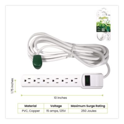 6 Outlet Surge Protector, 12 Ft Cord, 250 J, White