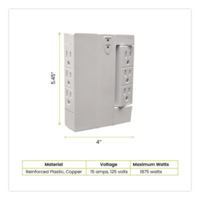 6 Outlet Swivel Wall Tap With Surge Protection, 1,000 J, White