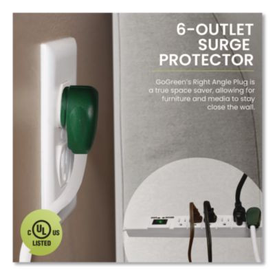 6 Outlet Surge Protector, 15 Ft Cord, 1,200 J, White