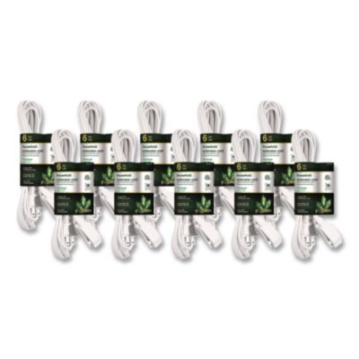 Household Extension Cord, 6 Ft, 13 A, White 10/Pack