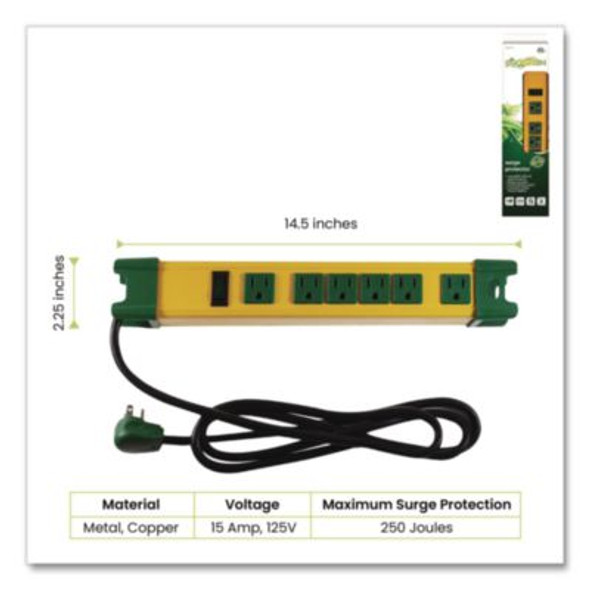 6 Outlet Metal Surge Protector, 6 Ft Cord, 250 J, Yellow