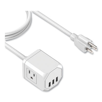 3-Outlet 3-Usb Port Surge Protector, 3 Ac Outlets/3 Usb Ports, 5 Ft Cord, White