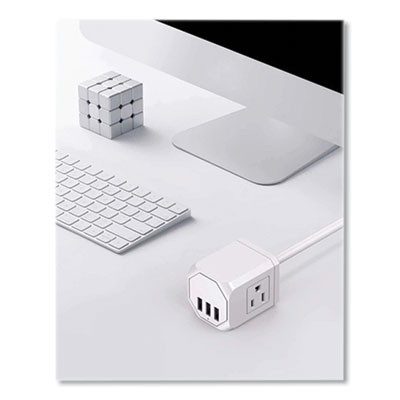 3-Outlet 3-Usb Port Surge Protector, 3 Ac Outlets/3 Usb Ports, 5 Ft Cord, White