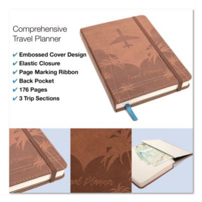 Travel Planner, Three Two Week Trips: 14 Subsections/Trip, Tropical Flight Artwork, 7 x 5, Distressed Brown Cover, Undated