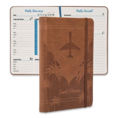 Travel Planner, Three Two Week Trips: 14 Subsections/Trip, Tropical Flight Artwork, 7 x 5, Distressed Brown Cover, Undated