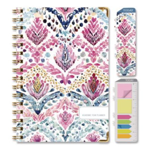 Boho Ikat Academic Year Weekly/Monthly Planner, Floral Artwork, 8 x 5.5, Multicolor Cover, 14-Month: June 2025 To July 2026