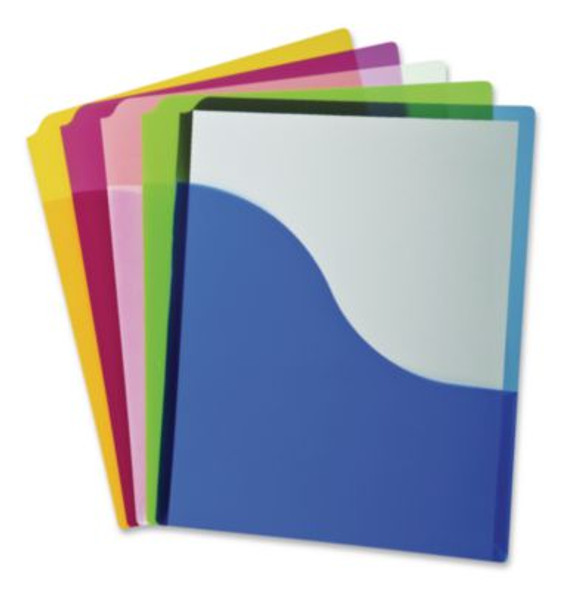 One-Pocket Plastic Portfolio Folder, Accommodates 11 x 8.5 Sheets, Assorted Colors, 5/Pack