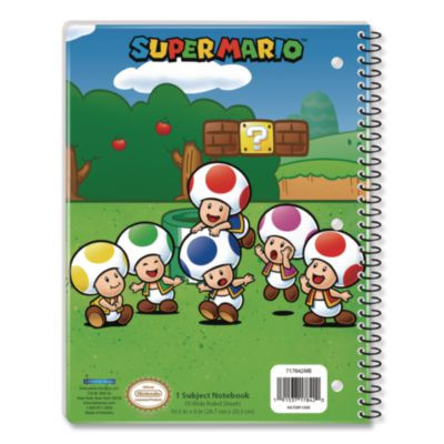 Licensed Spiral Notebook, Super Mario, 1-Subject, Wide/Legal Rule, Multicolor Cover, (70) 10.5 x 8 Sheets