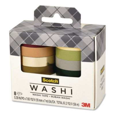 Washi Tape, Solid Earth, 0.39" x 7.69 Yd, Assorted Colors/Finishes, 8 Rolls/Pack