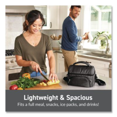 Deluxe Insulated Lunch Bag, 8" x 10" x 7.5", Carbon Black