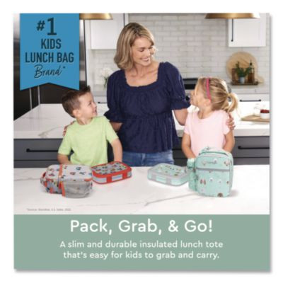 Kids Insulated Lunch Tote, Puppy Love Theme, 7.3" x 3.5" x 9.5", Mint Green/Multicolor