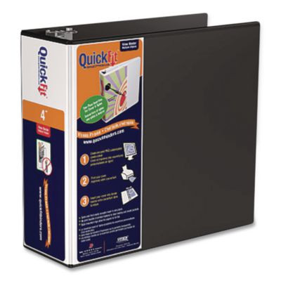 Quickfit D-Ring View Binder, 3 Rings, 4" Capacity, 11.5 x 8, Black