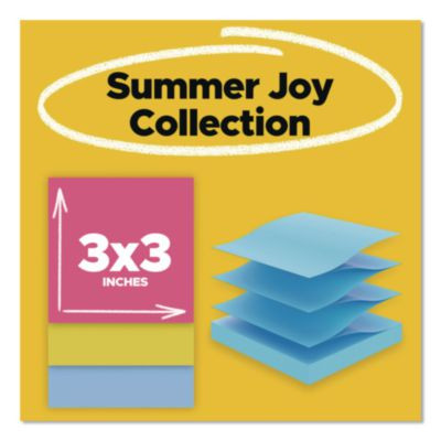 Pop-Up Notes Summer Joy Collection Colors, Cabinet Pack, 3" x 3", Assorted Colors, 90 Sheets/Pad, 18 Pads/Pack