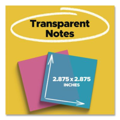 Transparent Notes, 2.88" x 2.88", Assorted Colors, 36 Sheets/Pad, 2 Pads/Pack
