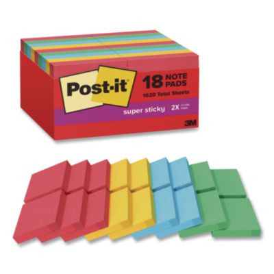 Pads In Playful Primary Collection Colors, 1.88" x 1.88", Assorted Colors, 90 Sheets/Pad, 18 Pads/Pack