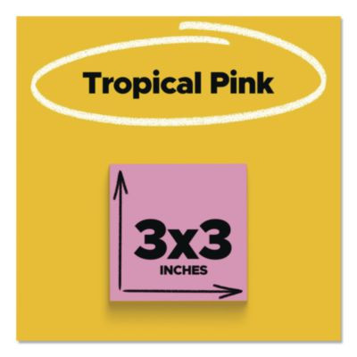 Pads In Energy Boost Colors, 3" x 3", Tropical Pink, 90 Sheets/Pad, 5 Pads/Pack