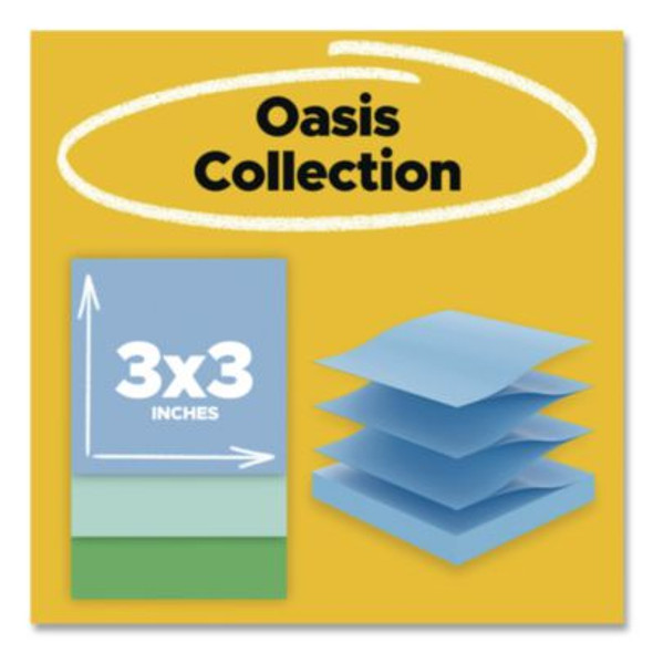 Recycled Pop-Up Notes In Oasis Collection Colors, Cabinet Pack, 3" x 3", Assorted Colors, 70 Sheets/Pad, 18 Pads/Pack