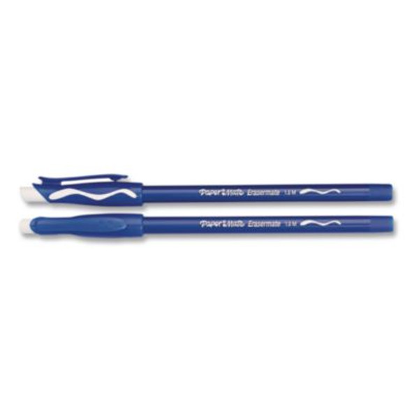Eraser Mate Ballpoint Pen, Stick, Medium 1 Mm, Blue Ink, Blue Barrel, Dozen