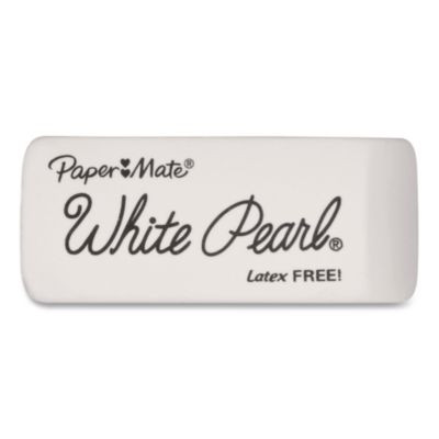 White Pearl Latex-Free Plastic Eraser, For Pencil Marks, Rectangular Block, White, 3/Pack