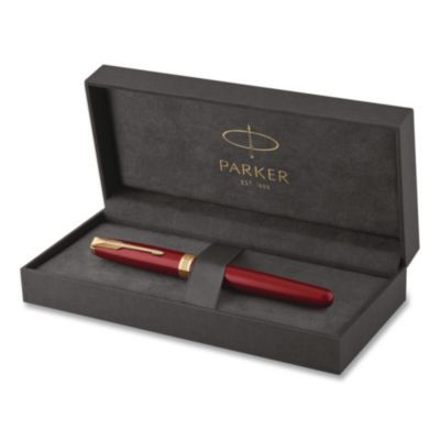 Sonnet Fountain Pen With Gift Box, Medium Fountain Nib, Red Ink, Red Lacquer/Gold Barrel
