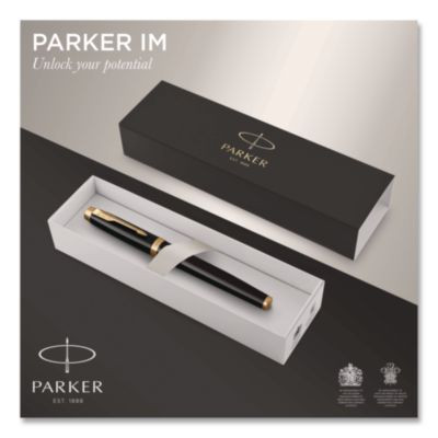 Im Fountain Pen With Gift Box, Medium Fountain Nib, Blue Ink, Black Lacquer/Gold Barrel