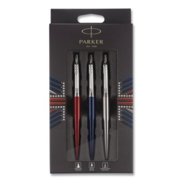 Jotter Retractable Pen And Pencil Set, (1) Medium Blue Ballpoint Pen, (1) Medium Black Gel Pen, (1) 0.7 Mm Mechanical Pencil