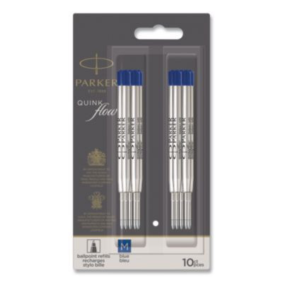 Quinkflow Refill For Parker Ballpoint Pen, Medium Conical Tip, Blue Ink, 10/Pack
