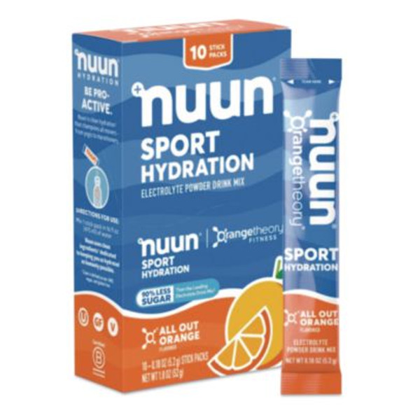 Sport Hydration Electrolyte Powder Drink Mix, All Out Orange, 0.18 Oz Stick, 10/Box