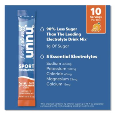 Sport Hydration Electrolyte Powder Drink Mix, All Out Orange, 0.18 Oz Stick, 10/Box