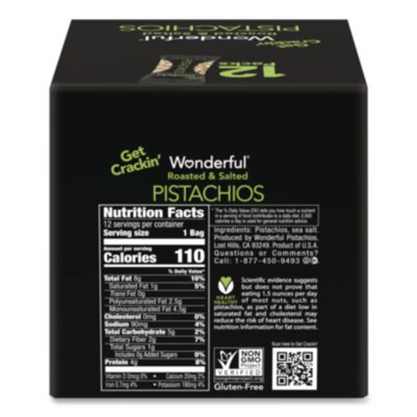 Wonderful Pistachios In Shell Roasted And Salted, 1.5 Oz Bag, 12 Bags/Box