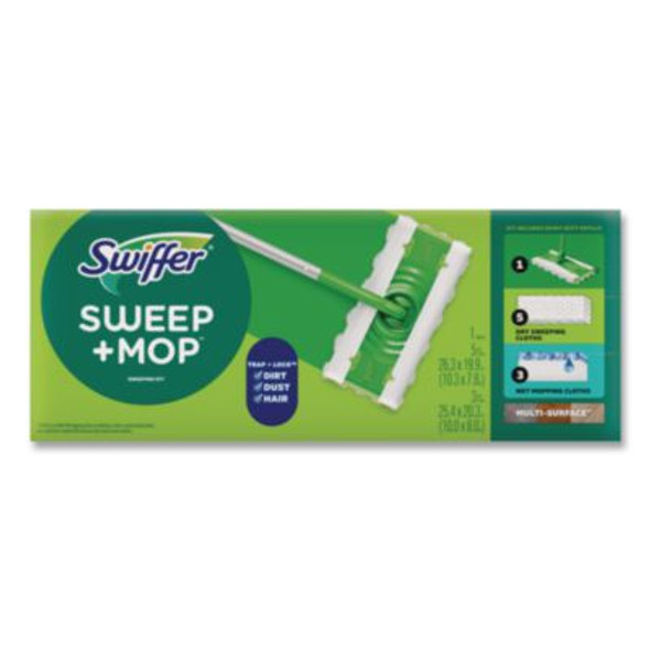 Sweep And Mop 2-In-1 Dry + Wet Floor Mopping And Sweeping Kit, 12.4 x 2.95 Mop Head, Silver Plastic Handle
