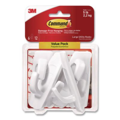 Large Utility Hooks, Plastic, White, Supports 5 Lb, 6/Pack