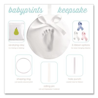 Babyprints Handprint Or Footprint Keepsake Ornament Kit, 100% Baby Safe Impression Material/Shaping Ring/Ribbon/Pin